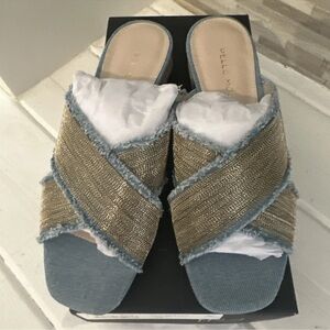 Pelle Moda Blue and Gold Mules